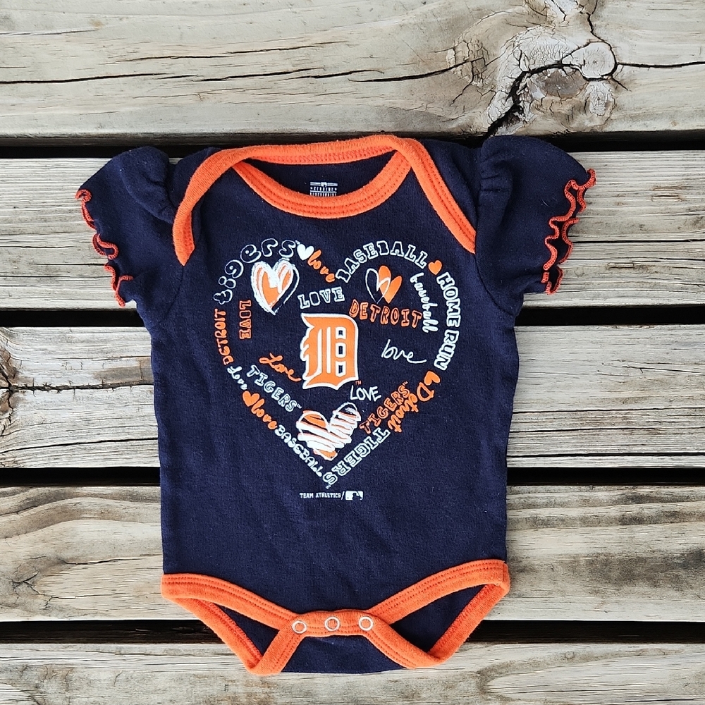 Detroit Tigers Baseball Onesie Navy Orange Girl Ruffle MLB 0-3 Months